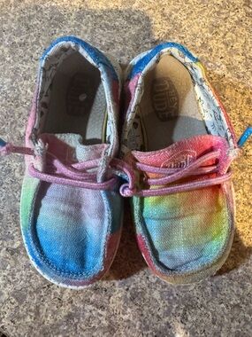 Hey Dude Kids Rainbow Tie-Dye Slip-On Moccasins - Pink/Blue/Yellow/Green